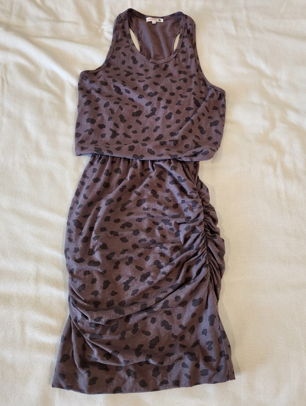 Sundry Leopard Ruched Tank Dress Size 1 / Small Racerback - Picture 2 of 6